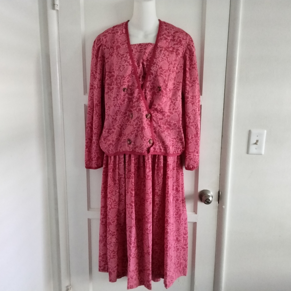 VINTAGE Andrea Gayle Pink Skirt Suit Women's Size 14